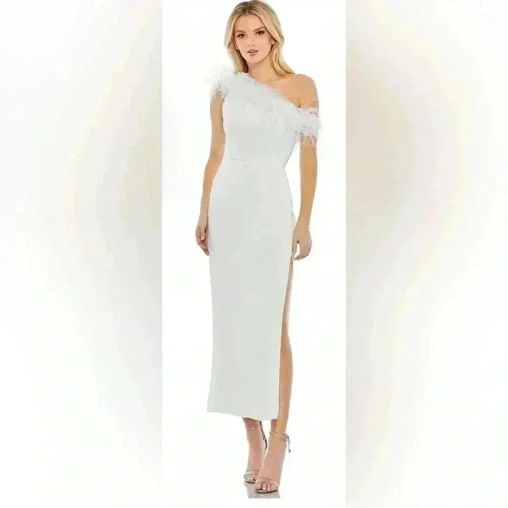 Mac Duggal A68147 - Feathered One-Shoulder Dress Size 14 NWT